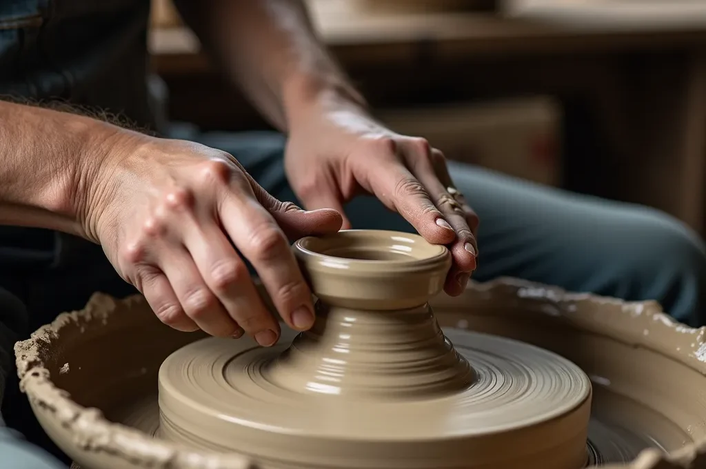 Artesano local trabajando en cerámica tradicional dentro de hotel boutique sostenible
