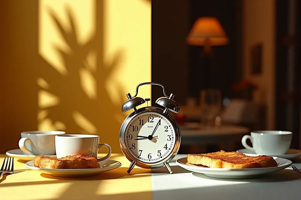 Contraste visual entre una persona tomando café por la mañana en España y otra cenando por la noche en América, simbolizando la diferencia horaria en una relación a distancia