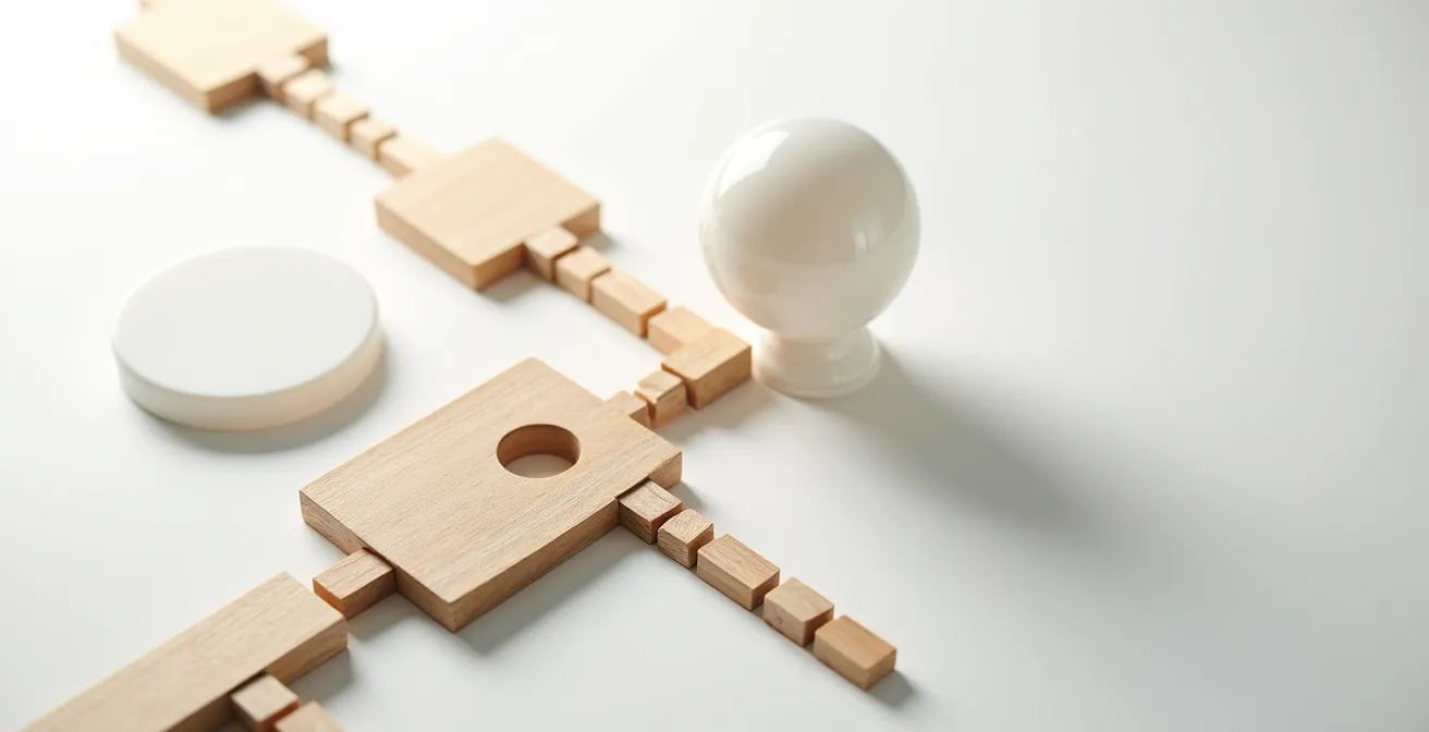 Diagrama visual de un proceso de toma de decisiones de inversión con formas geométricas que representan flujos y filtros.