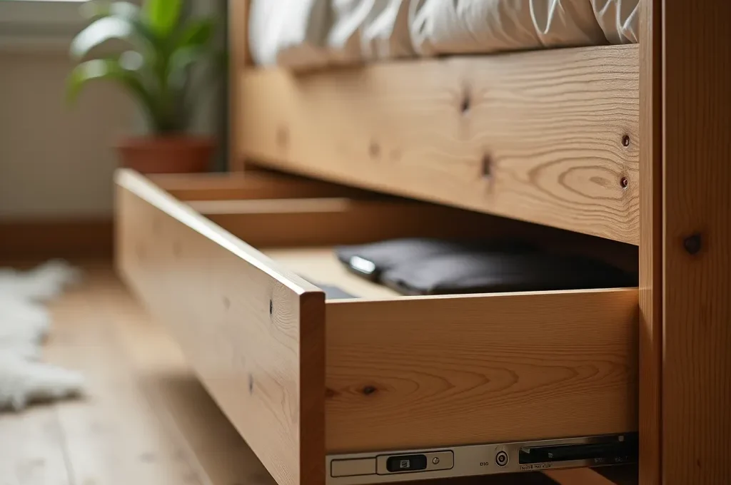 Vista macro de soluciones de almacenamiento vertical y espacios aprovechados en un piso típico español