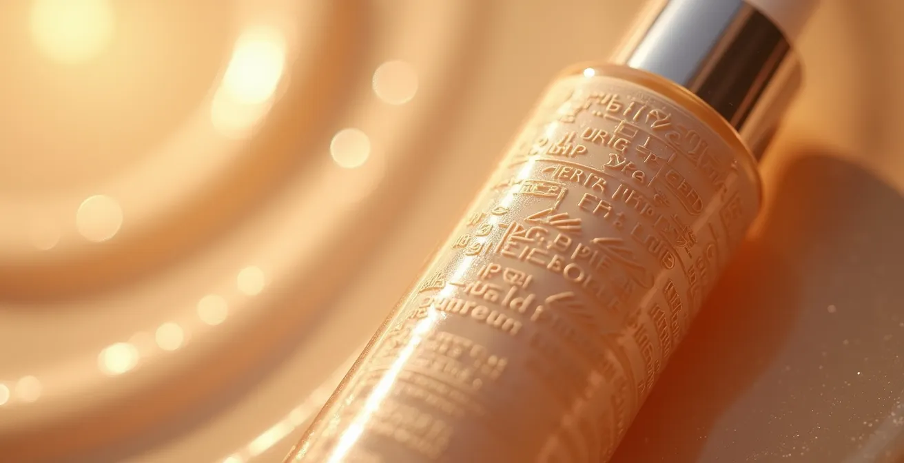 Detalle macro de una etiqueta INCI de cosmético mostrando ingredientes