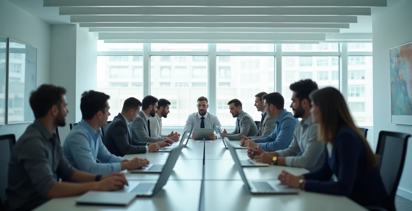 Un individuo tranquilo leyendo un libro mientras un grupo de personas ansiosas mira pantallas brillantes fuera de foco.