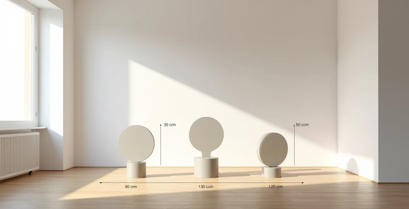 Diagrama visual mostrando proporciones ideales de escultura en salón español estándar