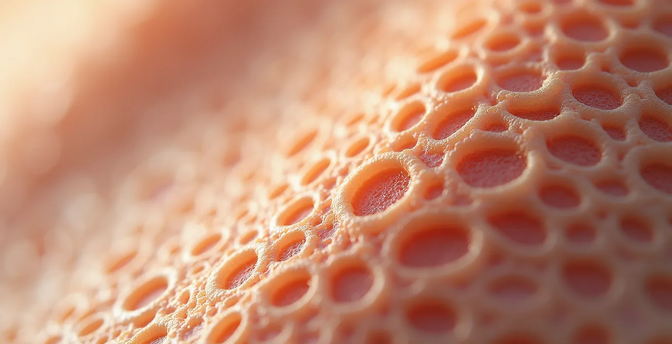 Detalle macro de textura de piel mostrando poros y superficie cutánea