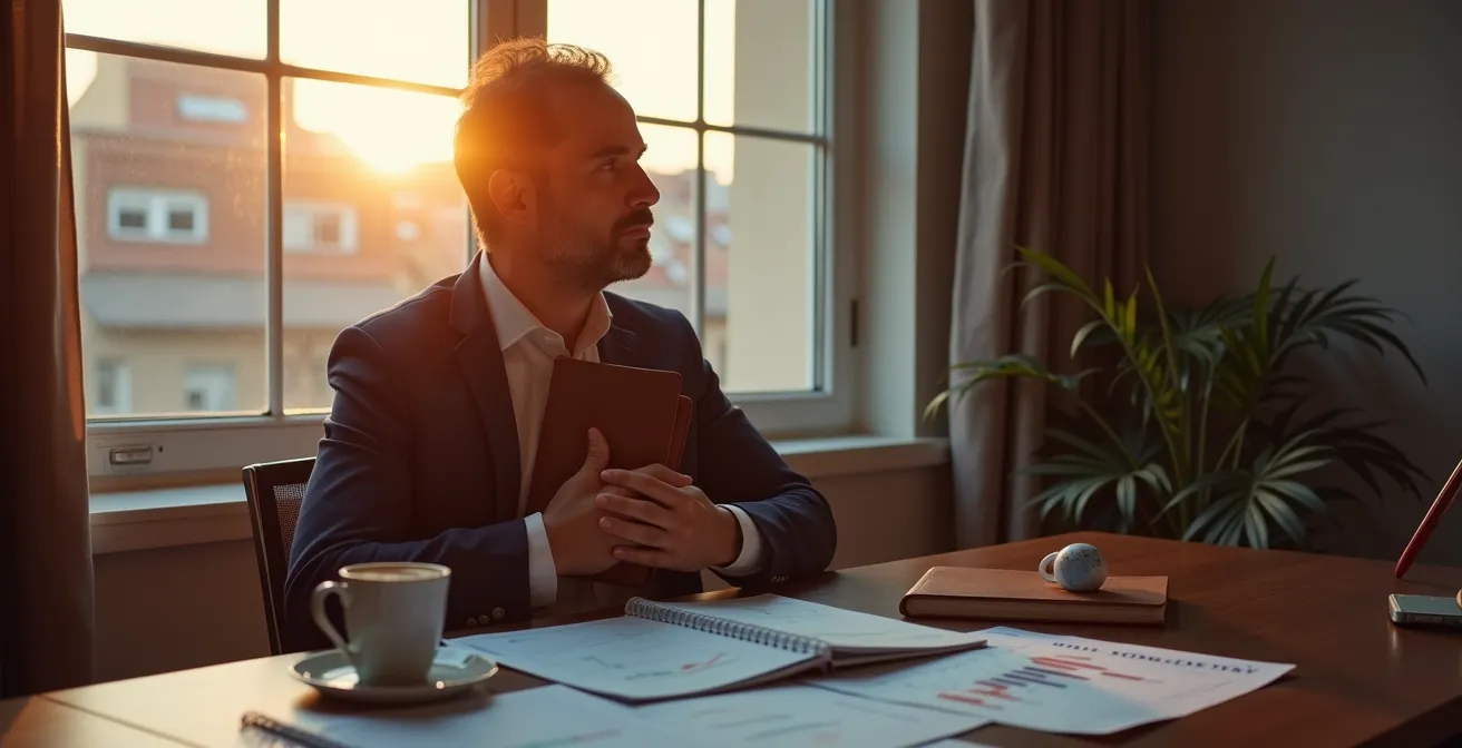 Documento de plan de crisis con marcadores de niveles de caída del mercado en ambiente profesional