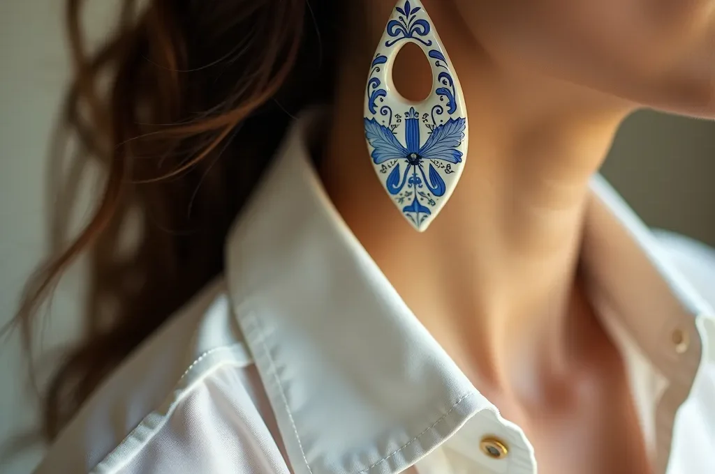 Mujer española con su uniforme personal de pantalón negro y camisa blanca elevado con accesorio único diario