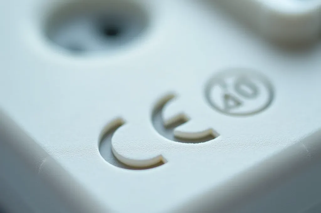 Detalle macro de marcado CE con cuatro dígitos en dispositivo médico certificado