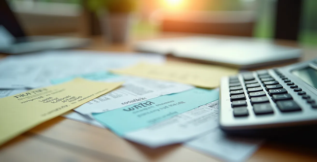 Detalle macro de facturas de servicios básicos del hogar con calculadora