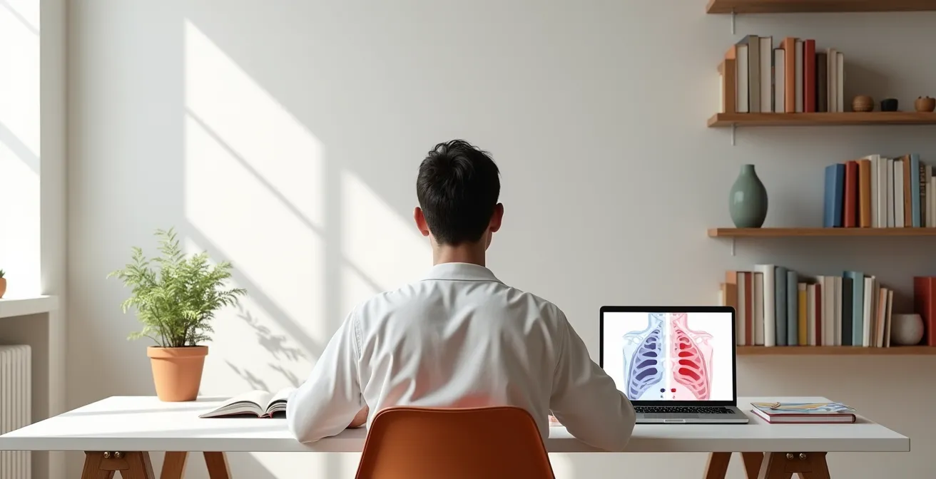 Persona consultando información médica verificada en dispositivo digital