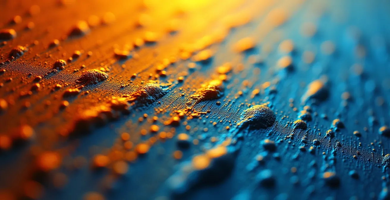 Detalle macro de proyección digital mostrando texturas artísticas en alta resolución