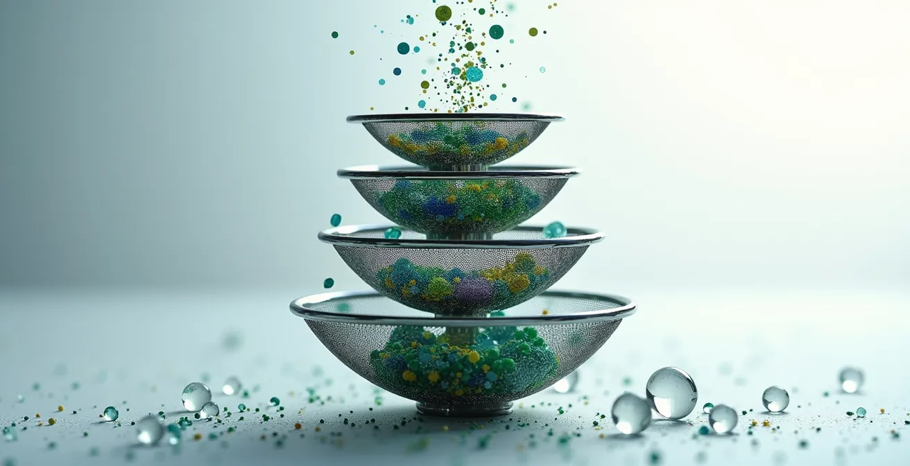 Gráfico abstracto mostrando el proceso de filtrado de empresas en un ETF sostenible