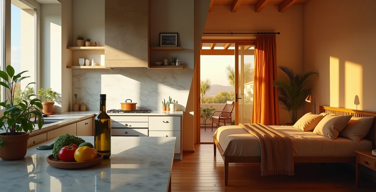 Comparación visual de temperaturas de luz en cocina y dormitorio español