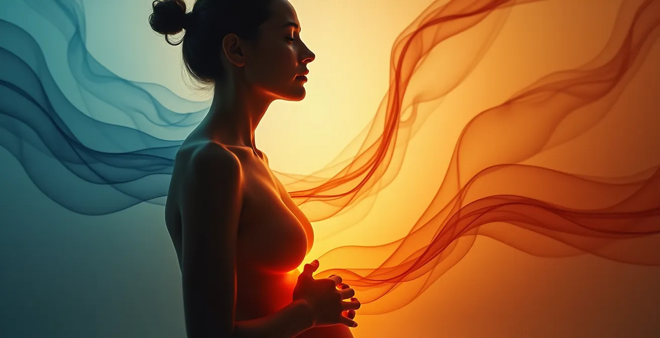 Representación abstracta de la conexión mente-cuerpo a través del sistema digestivo