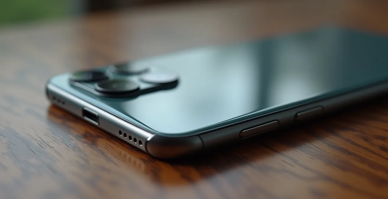 Vista trasera de smartphone mostrando organización de pantalla con diseño minimalista y sin aplicaciones visibles