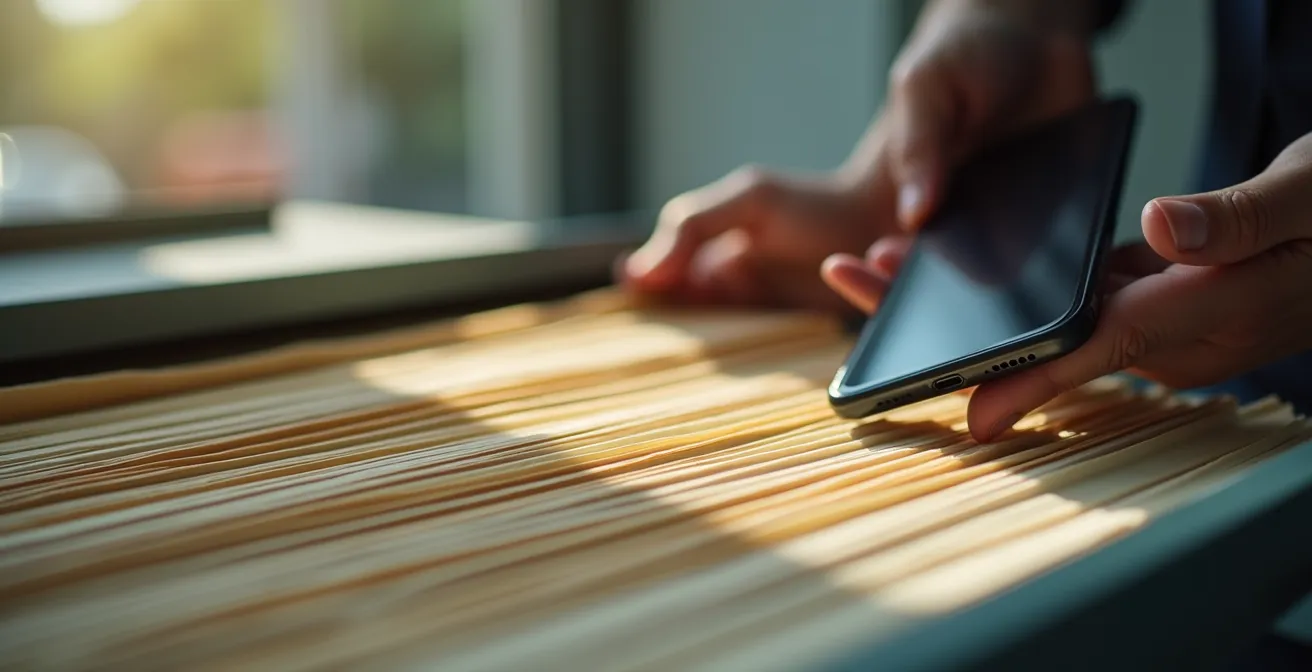 Espacio de trabajo organizado con sistema de digitalización de documentos