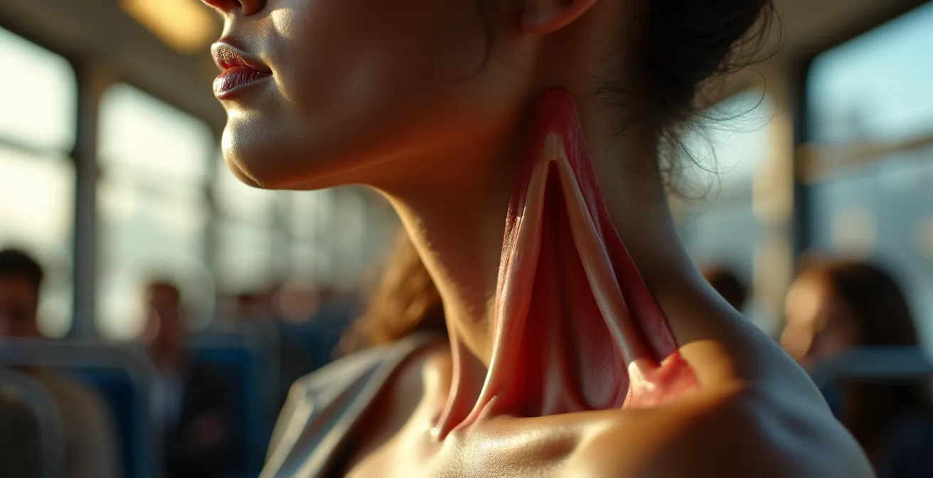 Primer plano de cuello y hombros relajándose con movimiento sutil