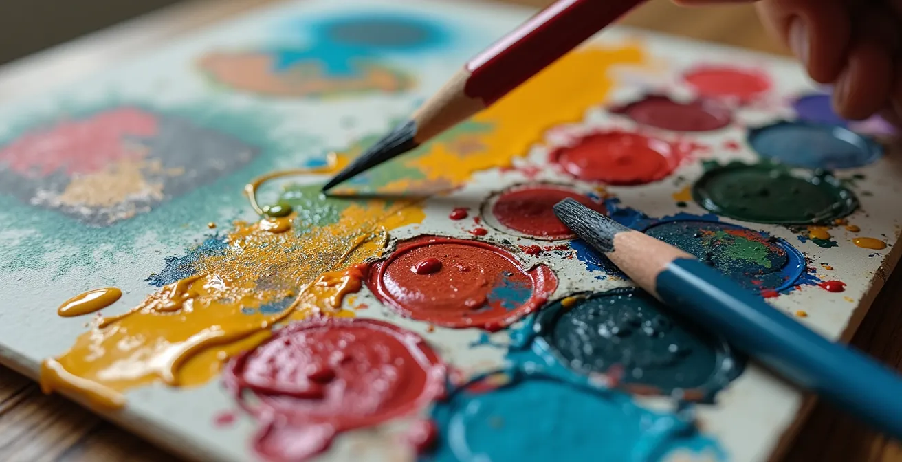 Vista macro de texturas y capas de pintura en un lienzo mostrando la complejidad técnica